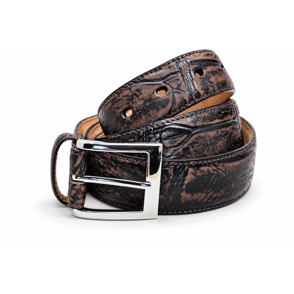 Cabela’s Outfitters Series  Brown Embossed Leather Belt Silver Buckle Size 36